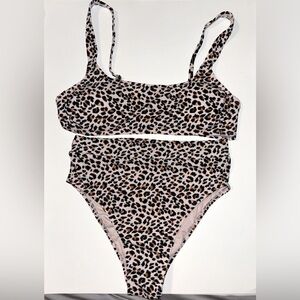 high-waisted cheetah print bikini set size M